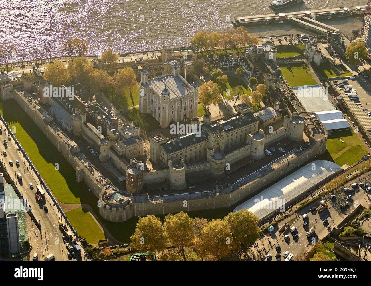 Eine Luftaufnahme des Tower of London, Großbritannien Stockfoto
