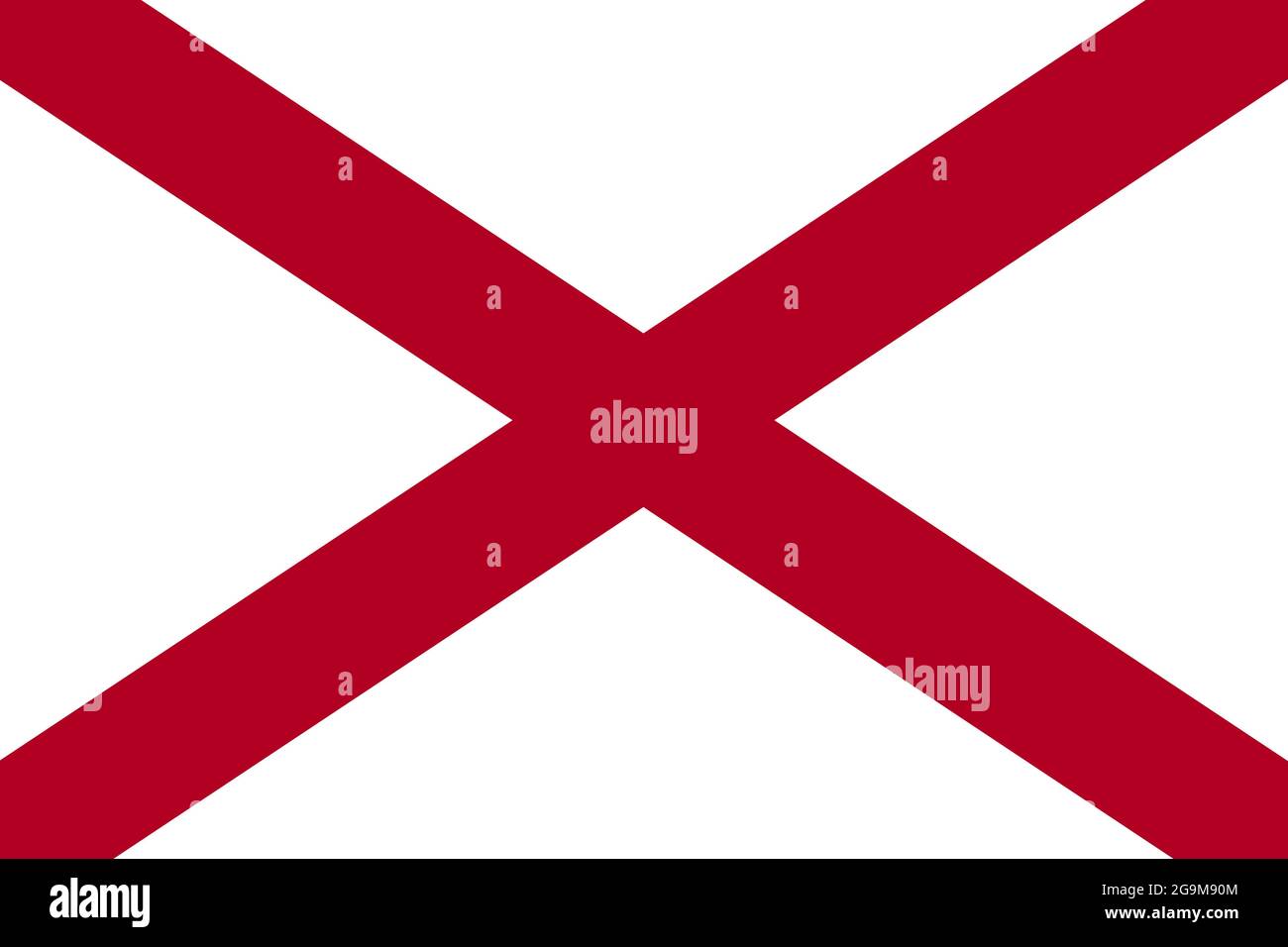Alabama-Flagge auf weißem Hintergrund. Alabama Staatsschild. Flacher Stil. Stockfoto