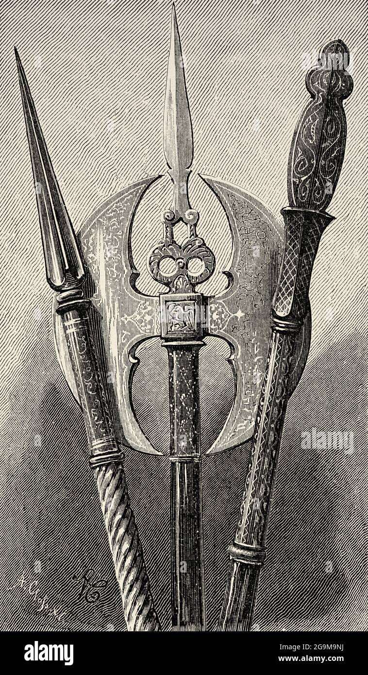 Speer für die Jagd auf den Löwen in Zeiten des fatimidischen kaliphaten, Ägypten, Nordafrika. Alte Illustration aus dem 19. Jahrhundert von El Mundo Ilustrado 1879 Stockfoto