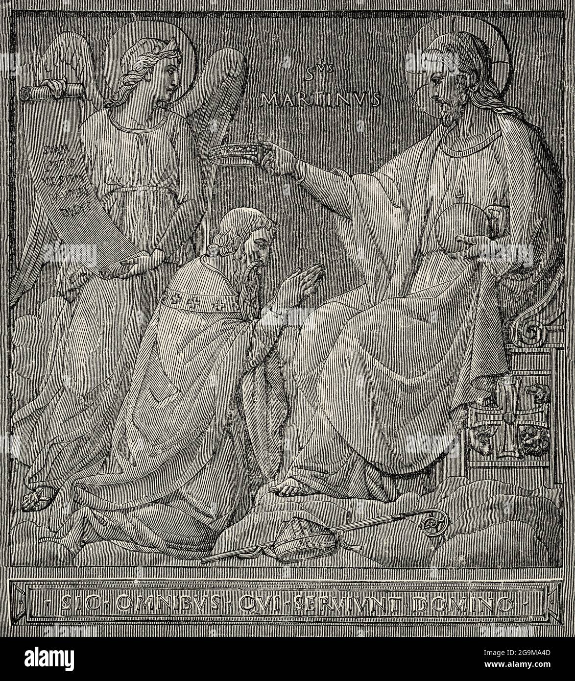 Jesus krönt den erleuchteten Apostel des heiligen Martin von Frankreich. Alte Illustration von Jesus Christus aus dem 19. Jahrhundert von Veuillot 1881 Stockfoto