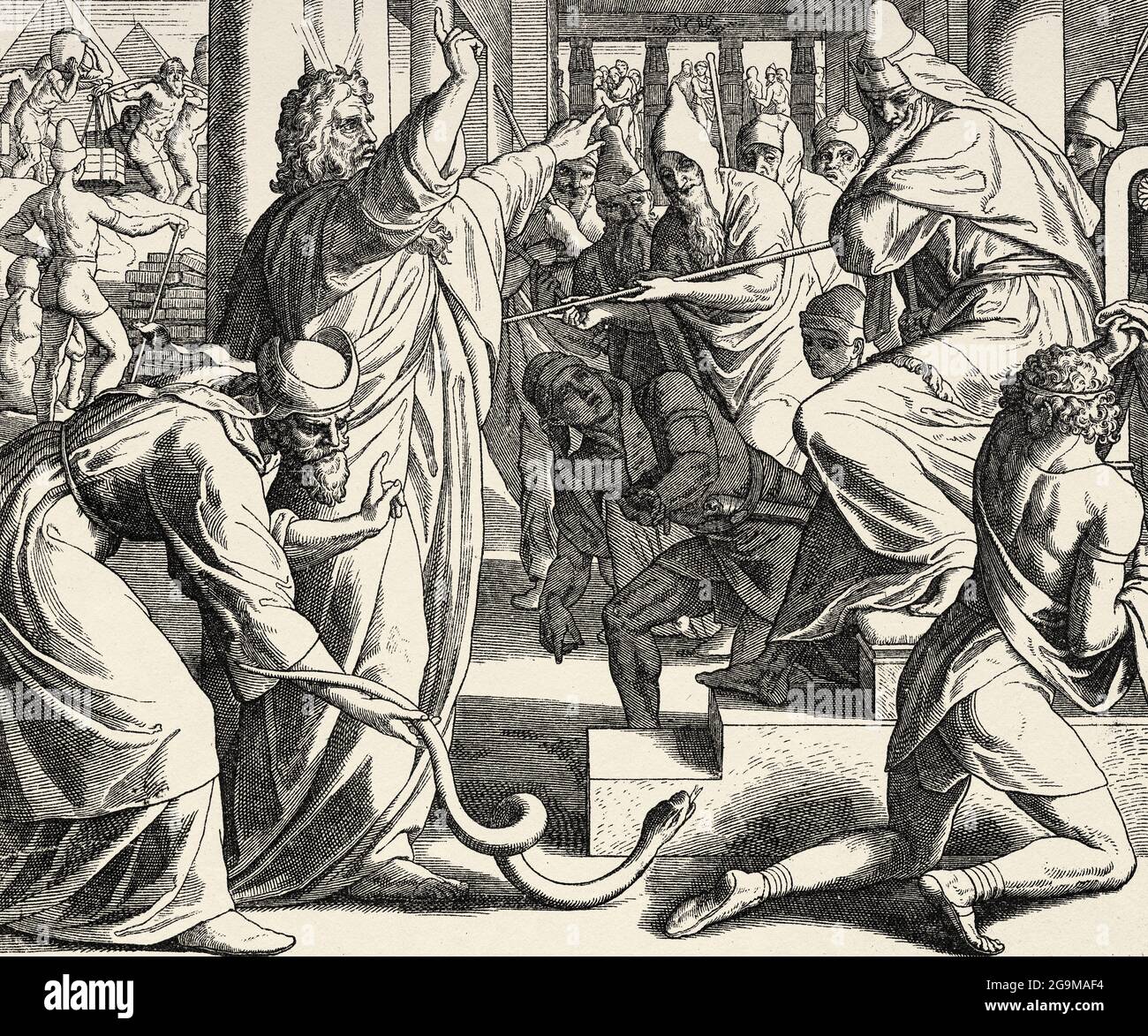 Exodus. Der Stab Moses wird vor dem pharao von Ägypten zur Schlange. Heilige biblische