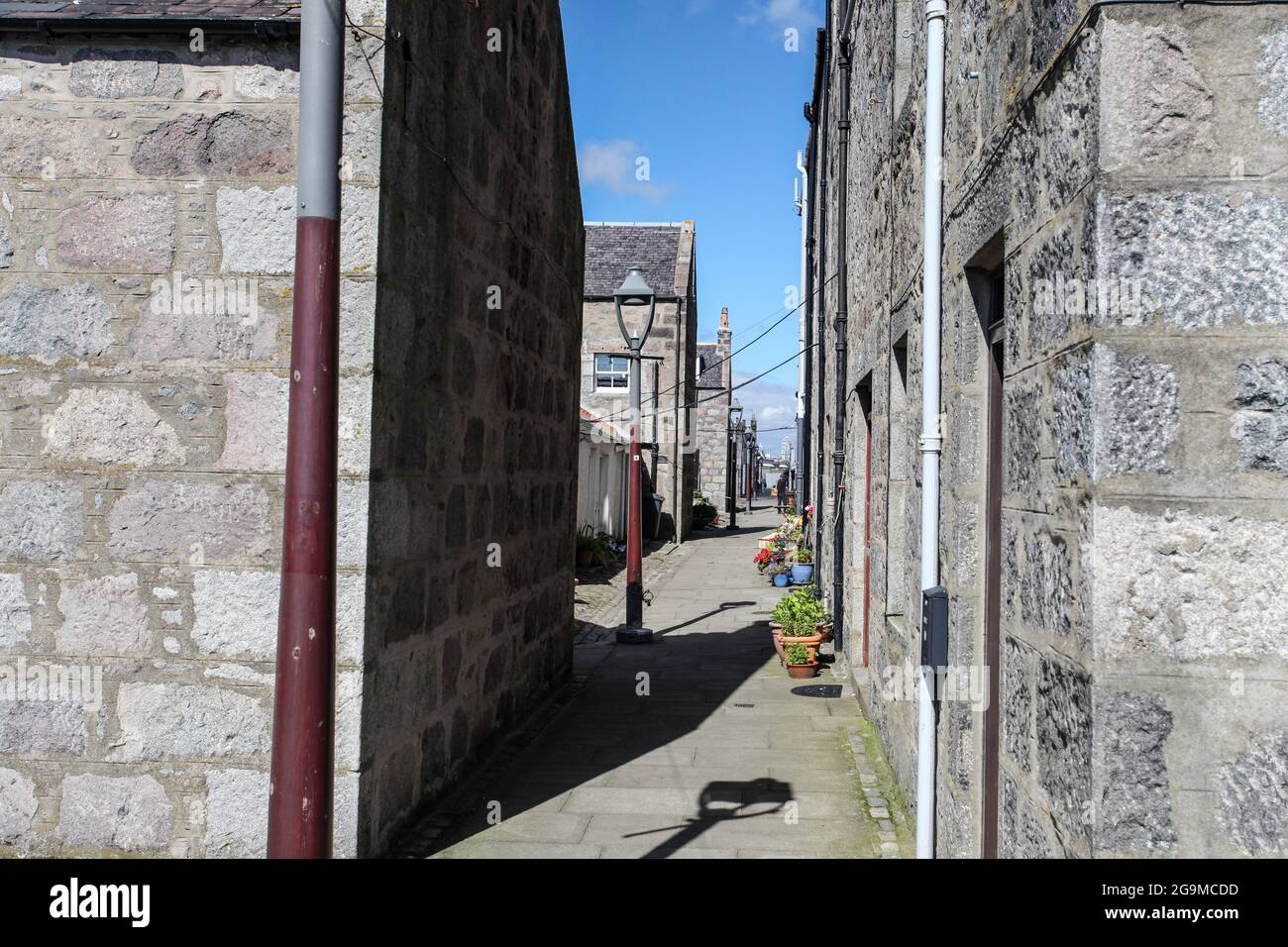 Die volkstümliche Architektur von Footdee - einem historischen Fischerdorf im Hafen von Aberdeen, Schottland. Stockfoto