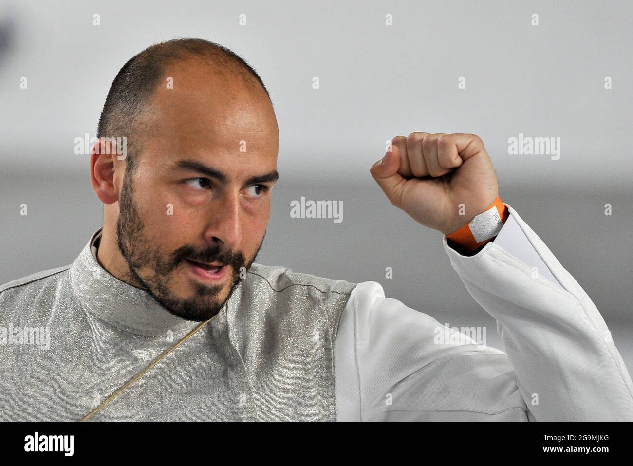 Alessio Foconi italienischer Fechter, Athlet des Sportzentrums der Luftwaffe, spielte während der italienischen Meisterschaften Fechten 2021 im Palavesuvio Stockfoto