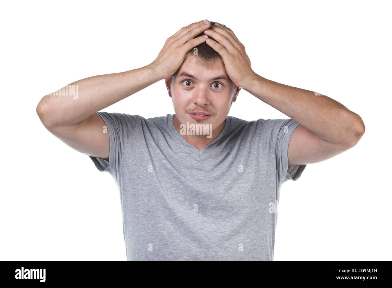 Foto eines jungen Mannes mit Borsten und Problemen Stockfoto