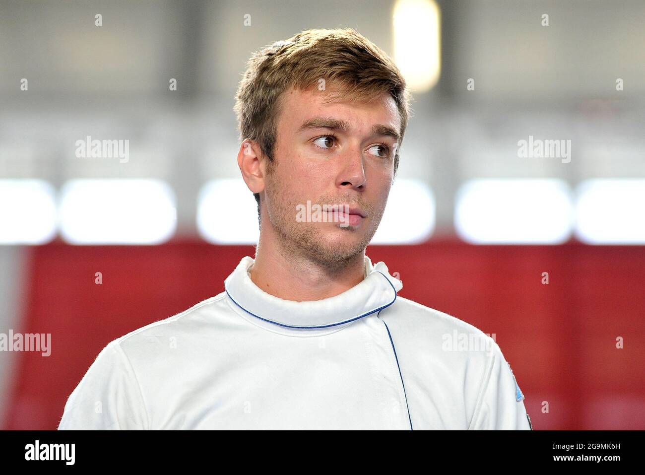 Giacomo Paolini italienischer Fechter, während der italienischen Fechtmeisterschaft 2021, die im Palavesuvio in Neapel (NA) stattfand. Stockfoto