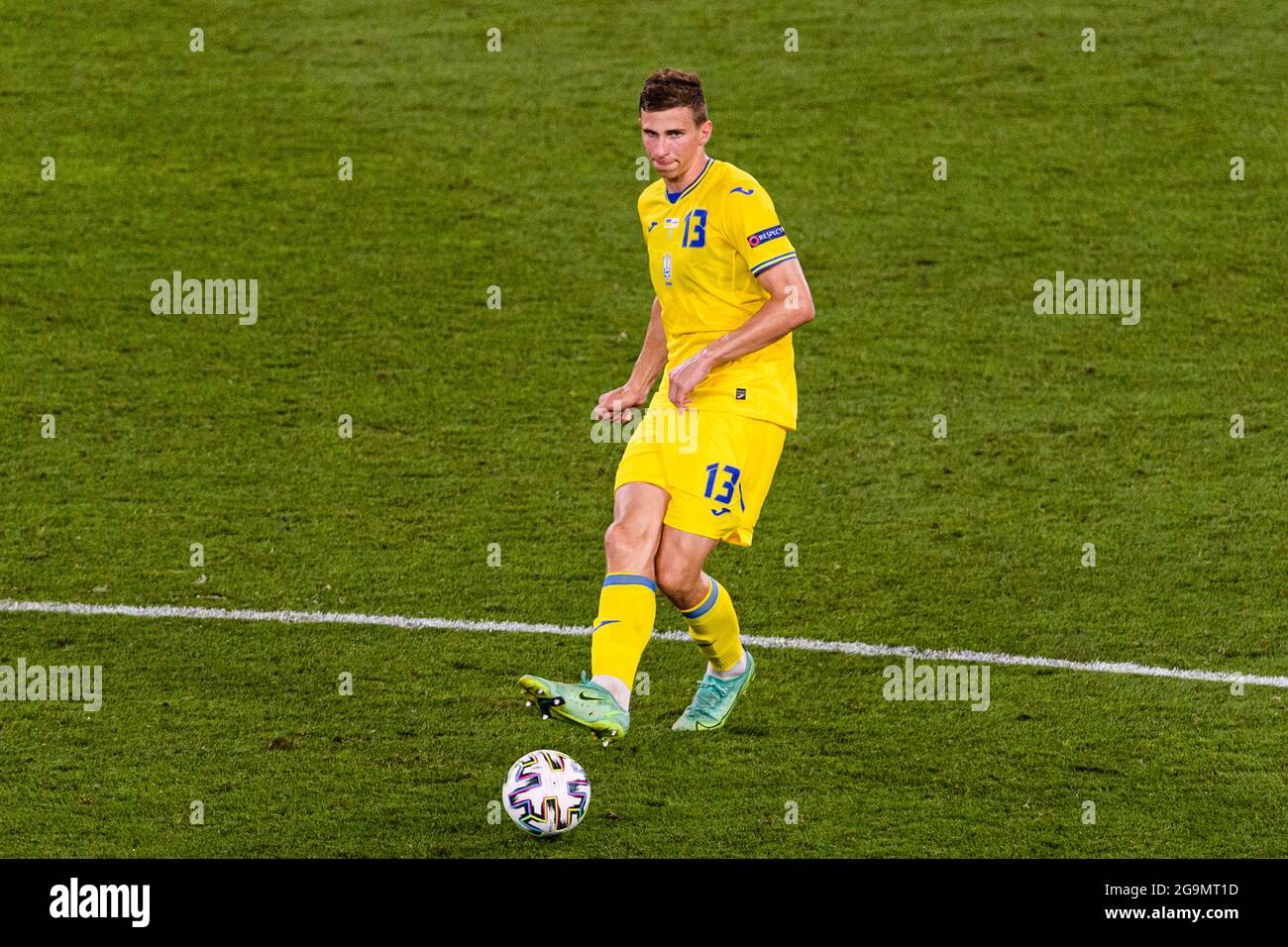 Rom, Italien - 03. Juli: Illia Zabarnyi aus der Ukraine spielt beim Viertelfinalspiel der UEFA Euro 2020 zwischen der Ukraine und Englan Stockfoto