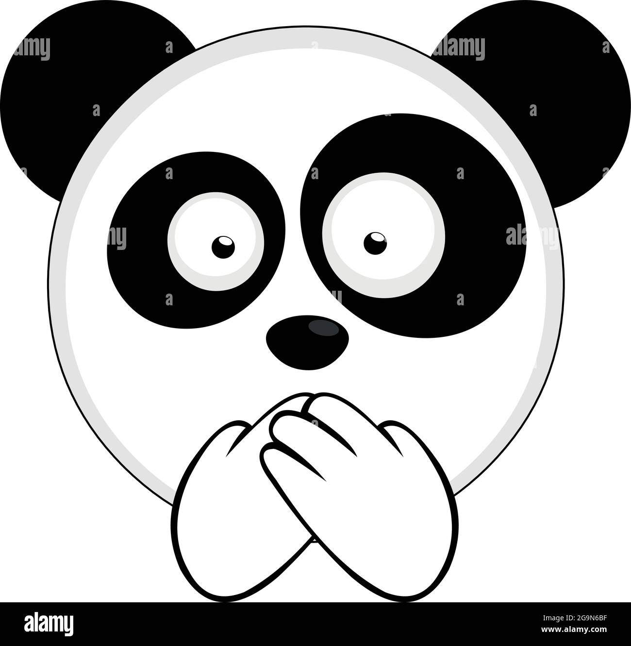 Vector Emoticon Illustration des Gesichts eines Cartoon Pandas bedeckt seinen Mund mit seinen Händen Stock Vektor