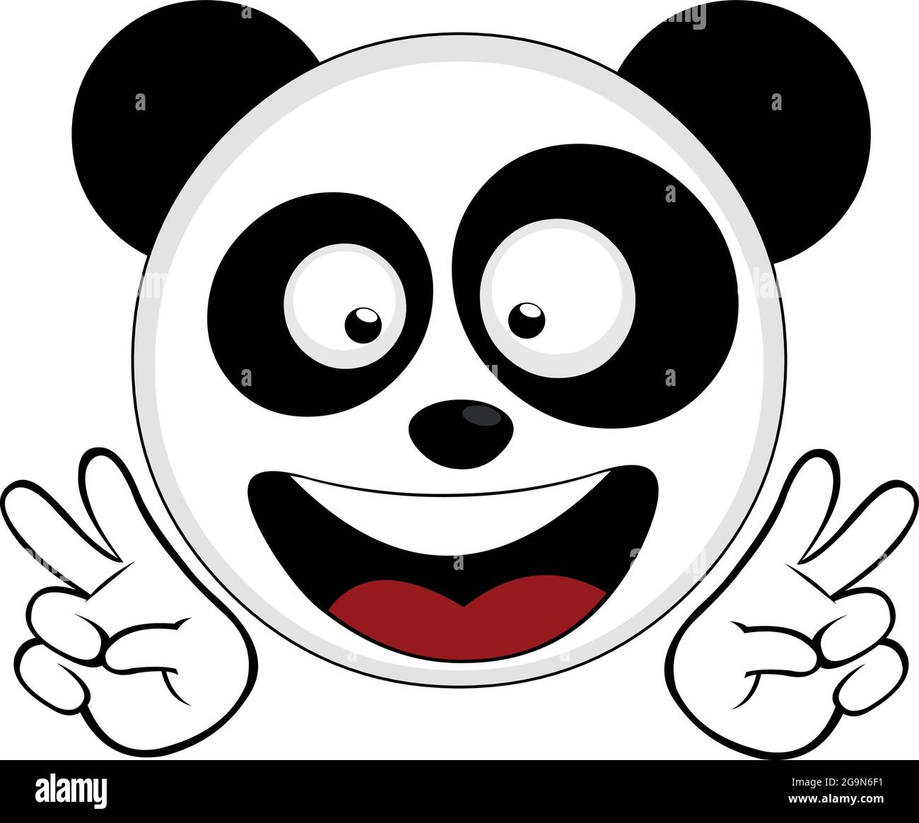 Vector Emoticon Illustration des Gesichts eines Cartoon Pandabären machen das Symbol der Liebe und des Friedens mit seinen Händen Stock Vektor