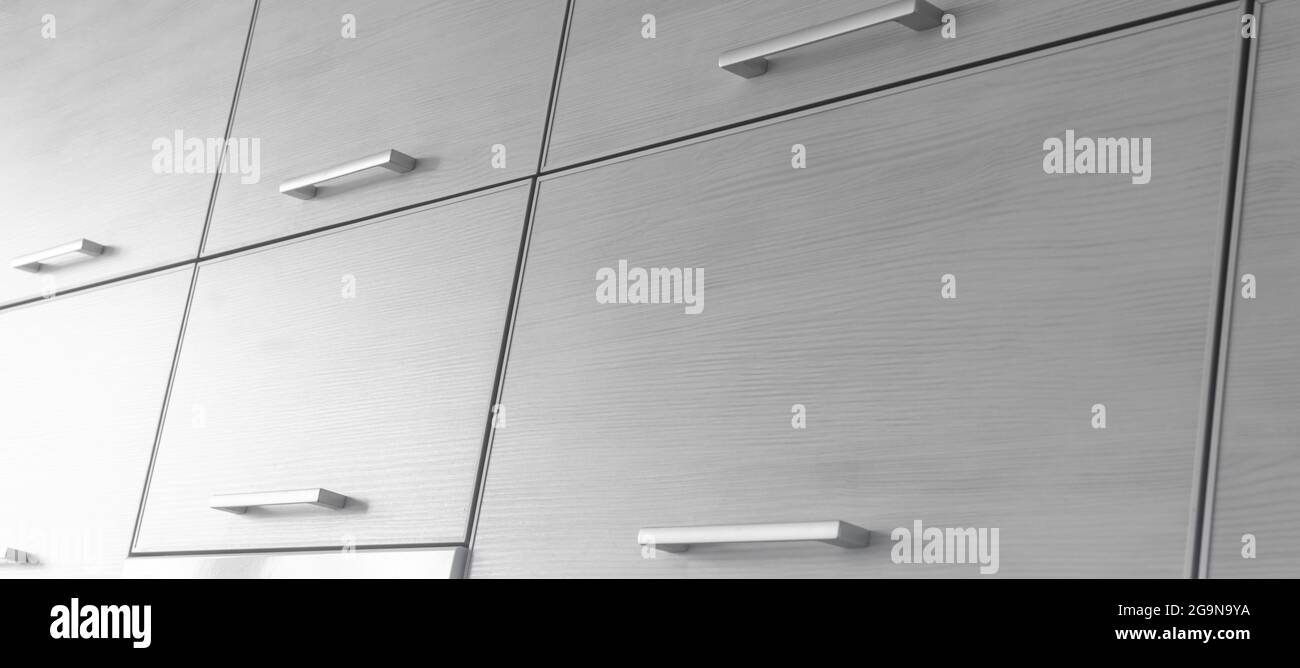 Satz von geschlossenen Schublade in der Küche, moderne Inneneinrichtung Wohnung Design Hintergrund Banner Stockfoto