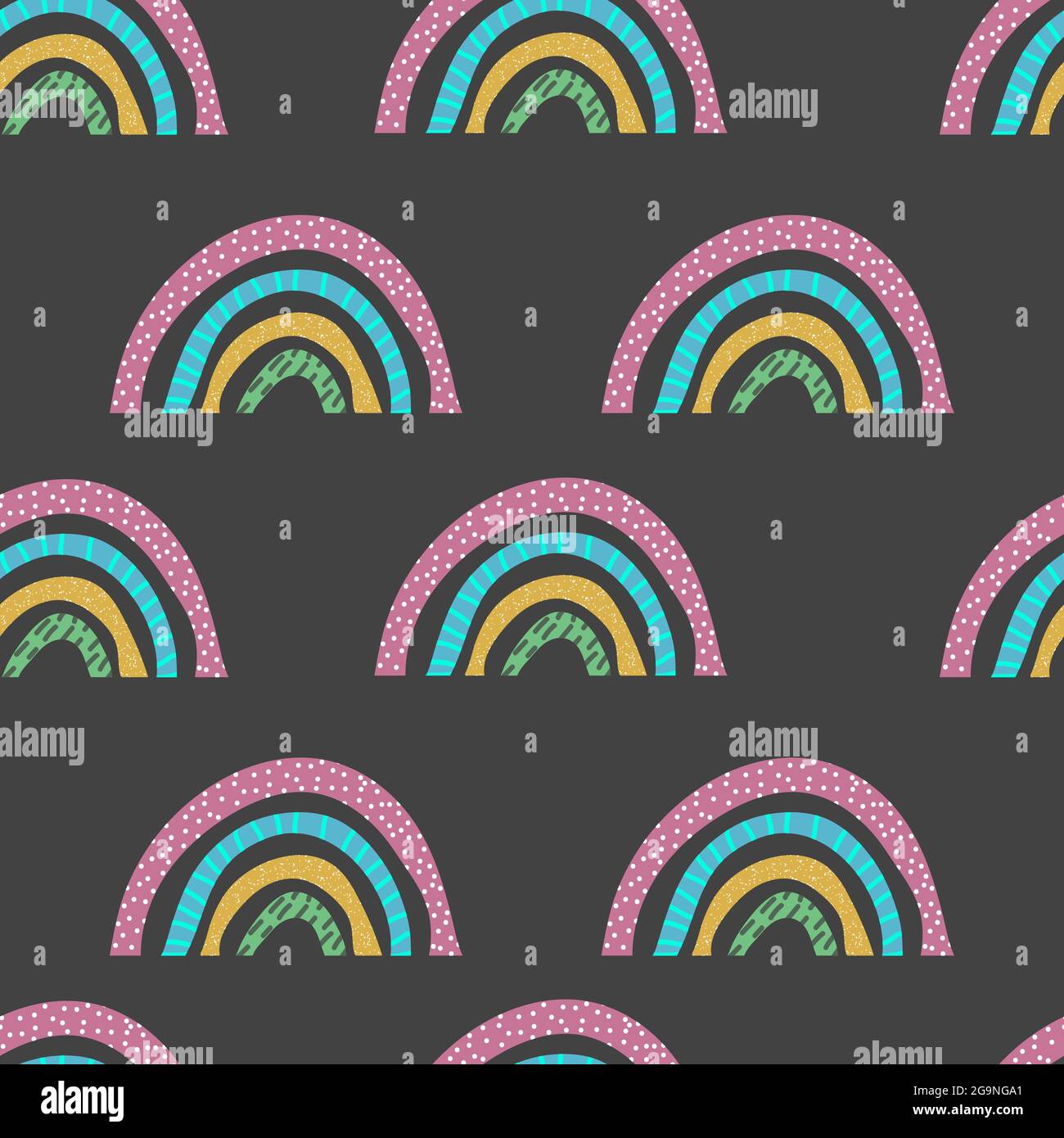 Nahtloses Boho-Muster mit Regenbogen für Textilien und Stoffe. Skandinavischer Druck. Sommer Bohemian Tapete, Hintergrund Stock Vektor