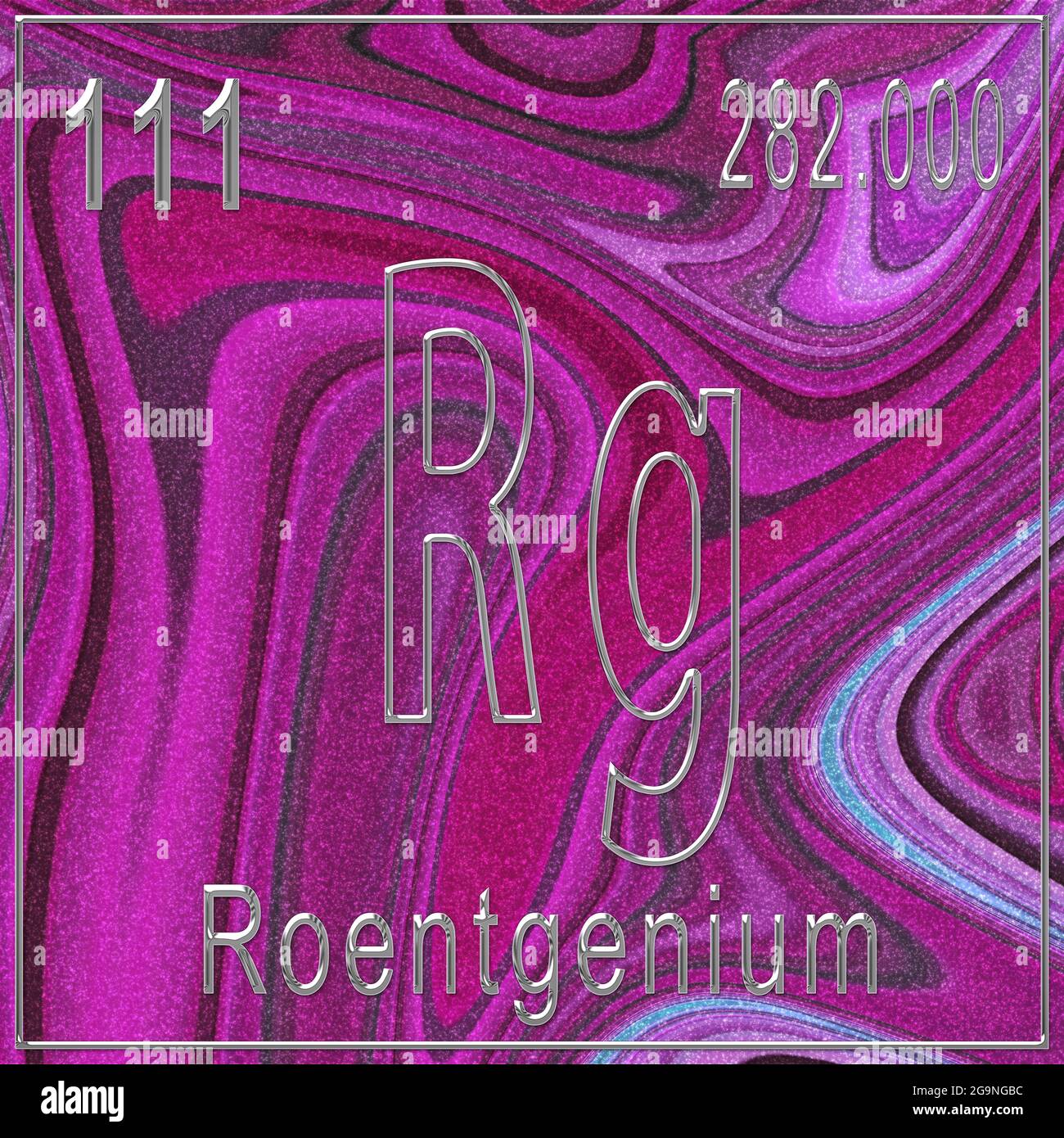 Chemisches Roentgenium-Element, Zeichen mit Ordnungszahl und Atomgewicht, Periodensystem-Element, Rosa Hintergrund Stockfoto