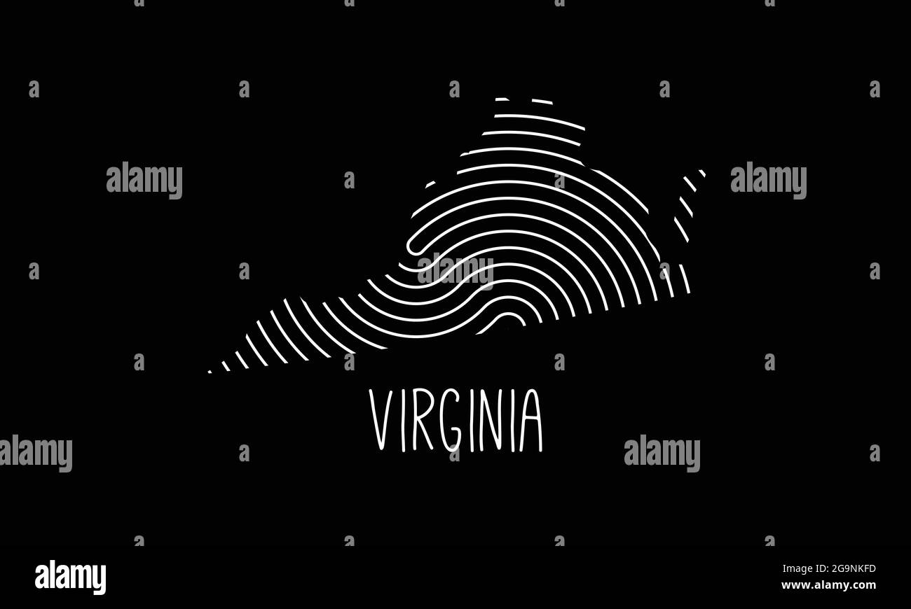 Biometrische Karte von Virginia gefüllt mit Fingerabdruck-Muster-Symbol-Logo-Design Vektor-Illustration Stock Vektor