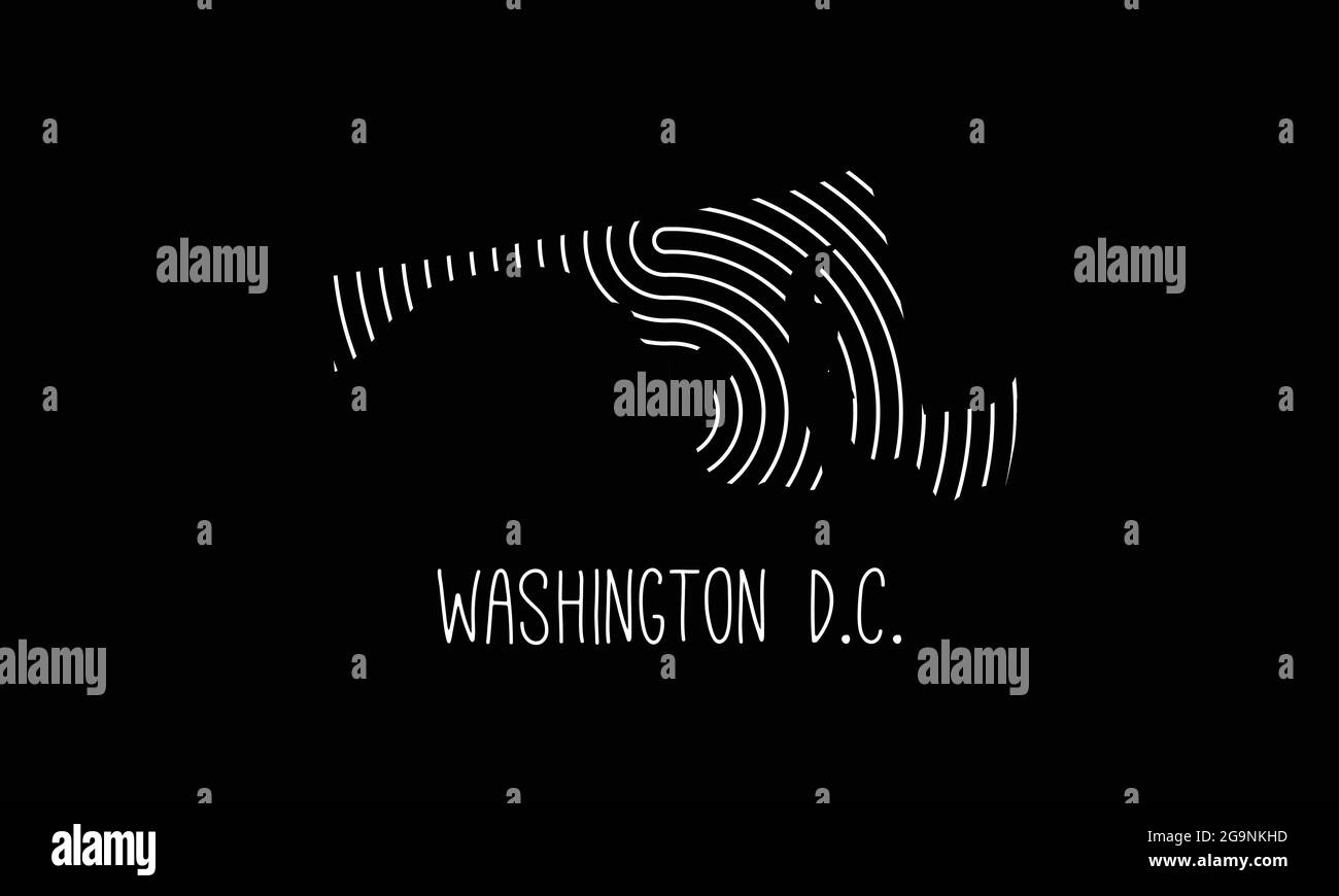 Biometrische Karte von Washington DC gefüllt mit Fingerabdruck-Muster-Symbol-Logo-Design Vektor-Illustration Stock Vektor