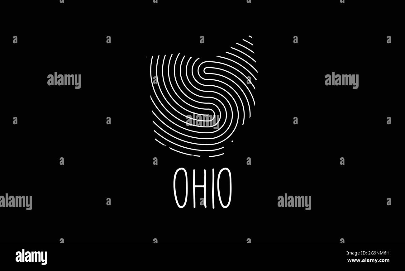 Biometrische Karte von Ohio gefüllt mit Fingerabdruck-Muster-Symbol-Logo-Design Vektor-Illustration Stock Vektor