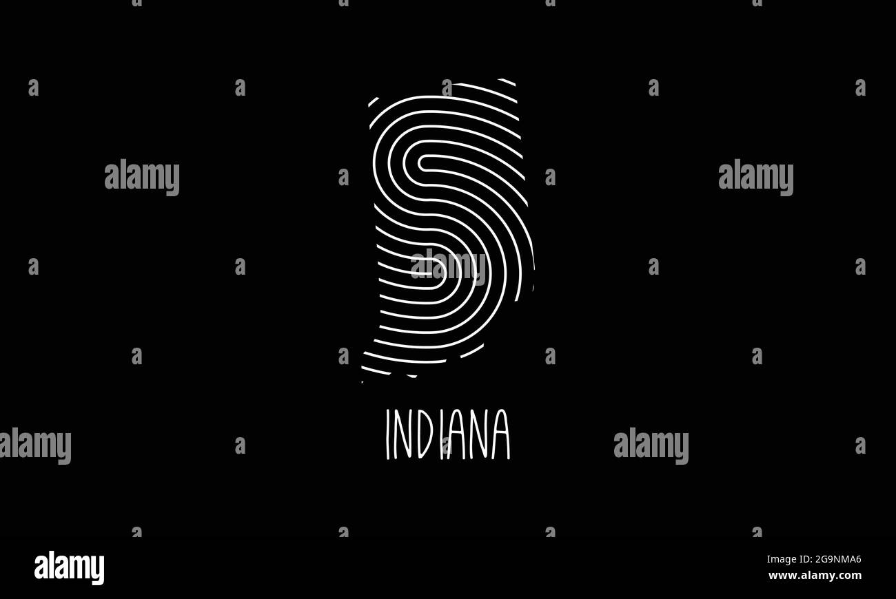 Biometrische Karte von Indiana gefüllt mit Fingerabdruck-Muster-Symbol-Logo-Design Vektor-Illustration Stock Vektor