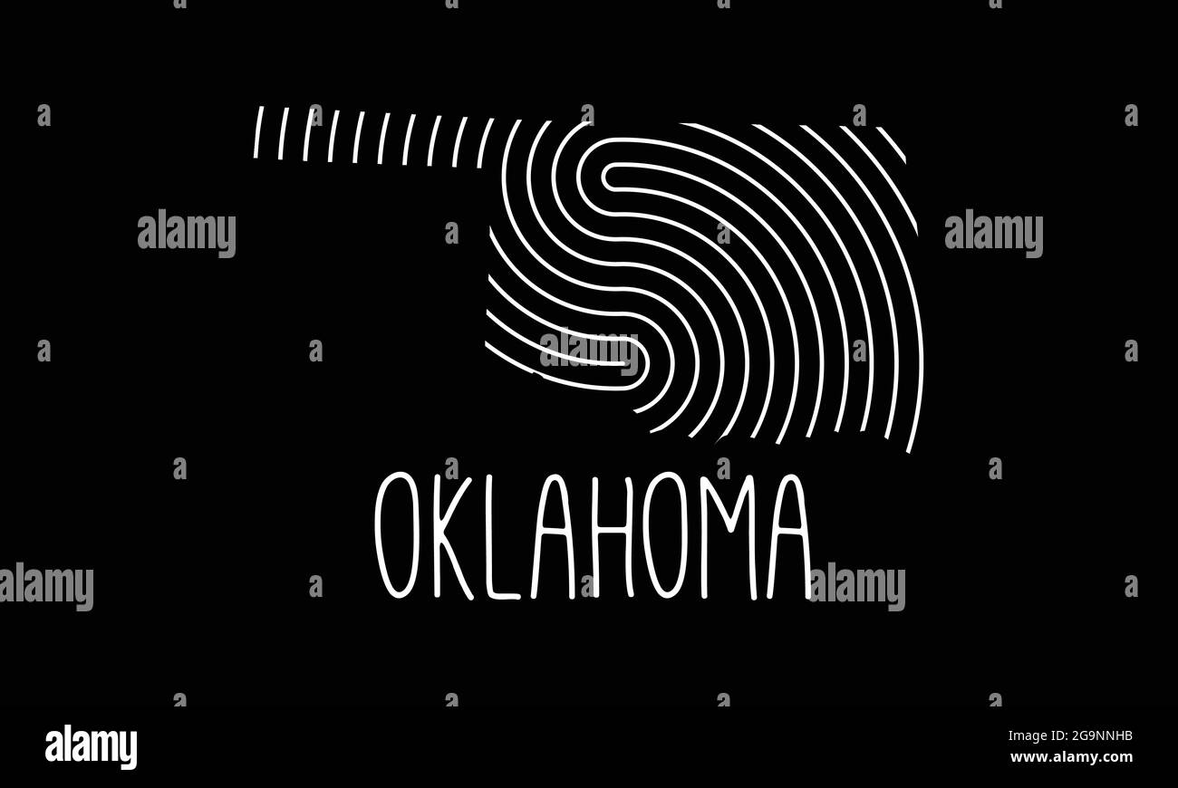 Biometrische Karte von Oklahoma gefüllt mit Fingerabdruck-Muster Icon-Logo-Design Vektor-Illustration Stock Vektor