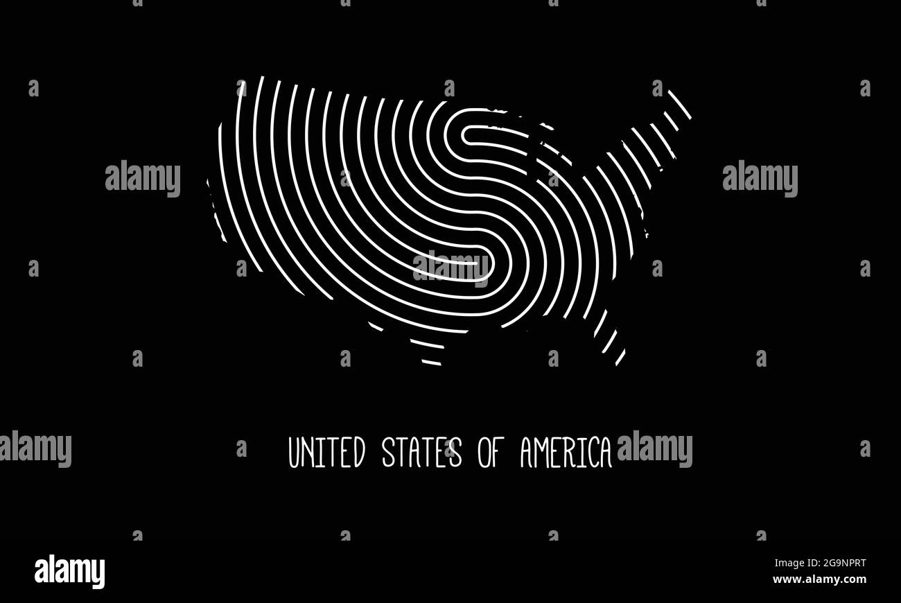 Biometrische Karte der Vereinigten Staaten von Amerika gefüllt mit Fingerabdruck-Muster Symbol Logo-Design Vektor-Illustration Stock Vektor