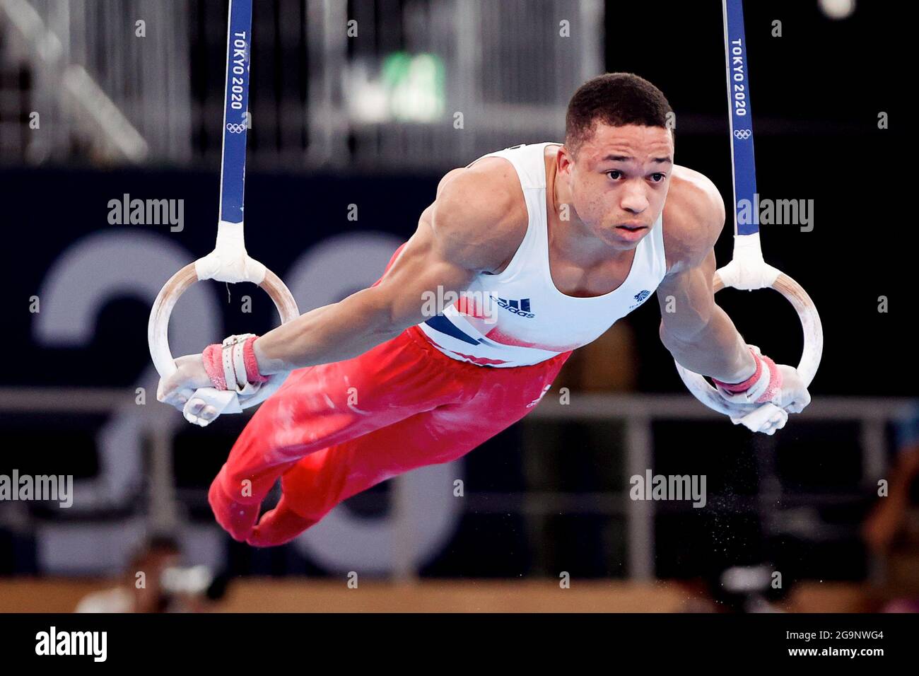 TOKIO, JAPAN - 26. JULI: Joe Fraser aus Großbritannien nimmt am 26. Juli 2021 im Ariake Gymnastik Center in Tokio, Japan, am Finale der Frauen-Teams während der Olympischen Spiele 2020 in Tokio Teil (Foto: Iris van den Broek/Orange Picles) Stockfoto