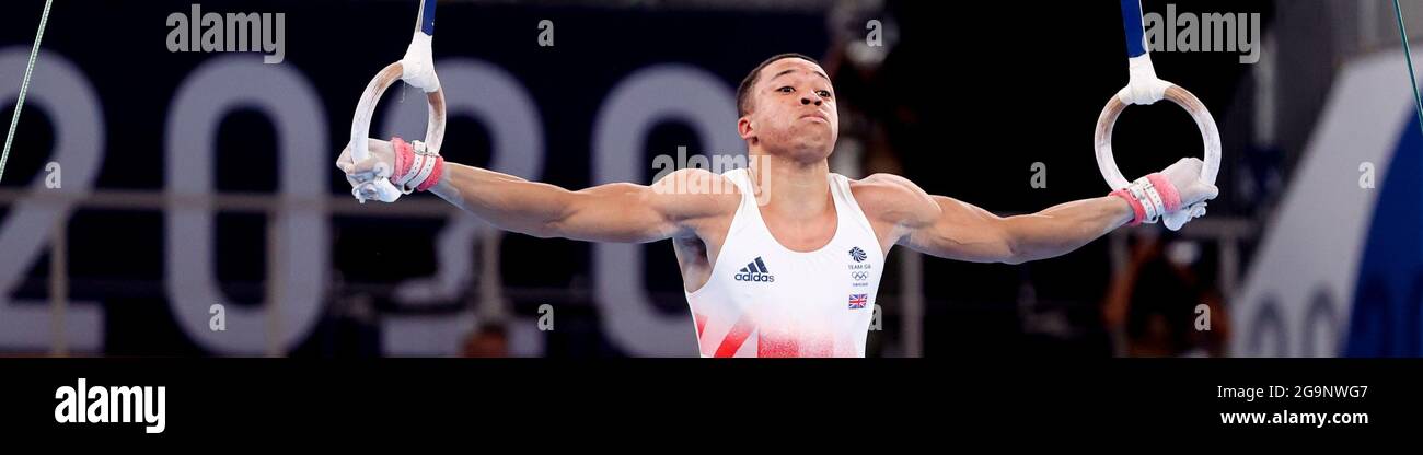 TOKIO, JAPAN - 26. JULI: Joe Fraser aus Großbritannien nimmt am 26. Juli 2021 im Ariake Gymnastik Center in Tokio, Japan, am Finale der Frauen-Teams während der Olympischen Spiele 2020 in Tokio Teil (Foto: Iris van den Broek/Orange Picles) Stockfoto