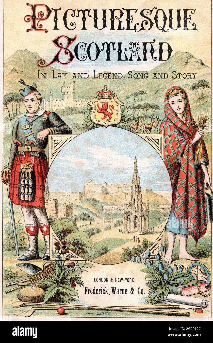 Frontispiz zum Buch Picturesque Scotland ITS Romantic Scenes and Historical Associations, erschienen um 1890. Typisch für viele Reisevergünstigungen im späten 19. Jahrhundert, einer Zeit, in der nur die Reichen reisen konnten. Stockfoto