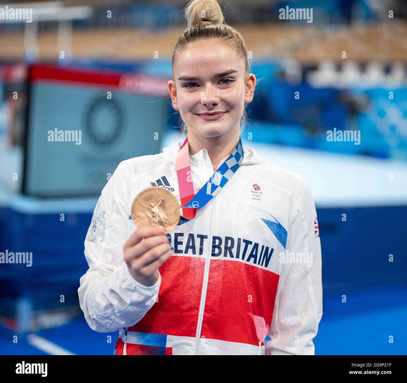 Arlake Gymnastik Center, Tokio, Japan. Juli 2021. Frauen Team Artistic Gymnastics, Tag 4 der Olympischen Sommerspiele 2020 in Tokio; Porträt von Amelie Morgan mit Bronzemedaille Credit: Action Plus Sports/Alamy Live News Stockfoto