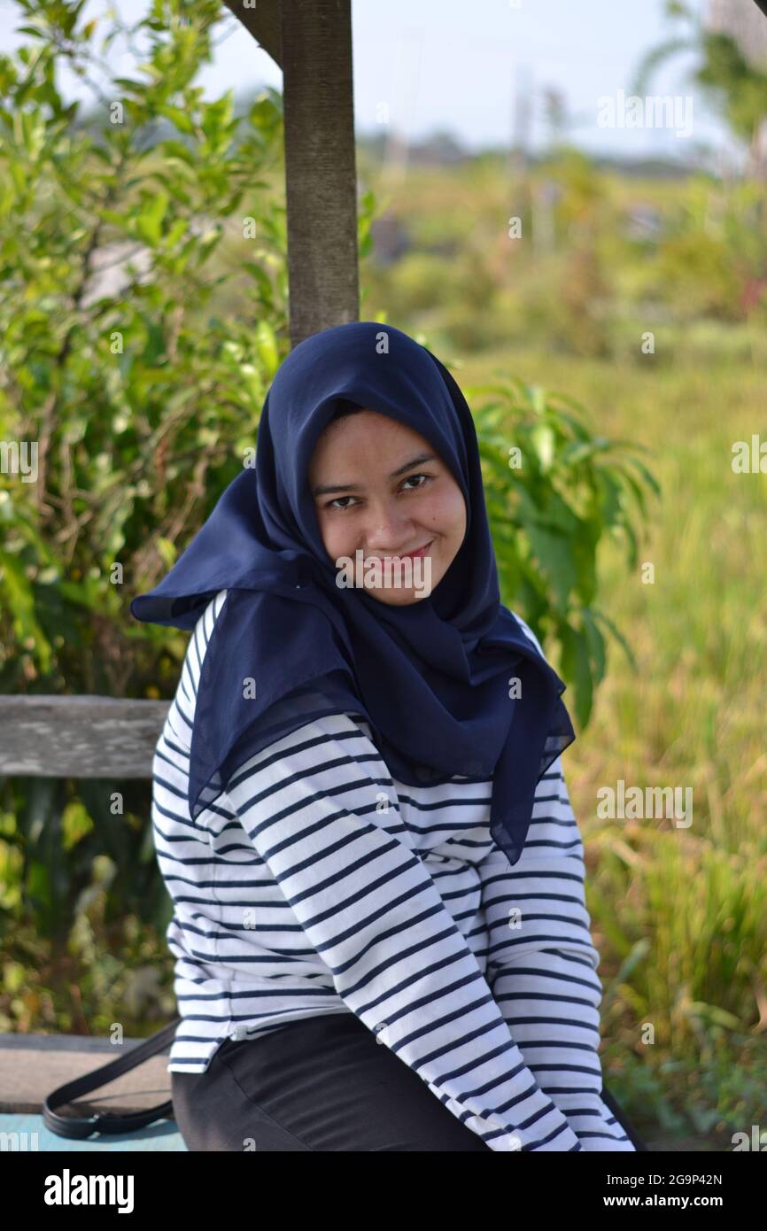 Hijab Model Fotoshooting Stockfoto