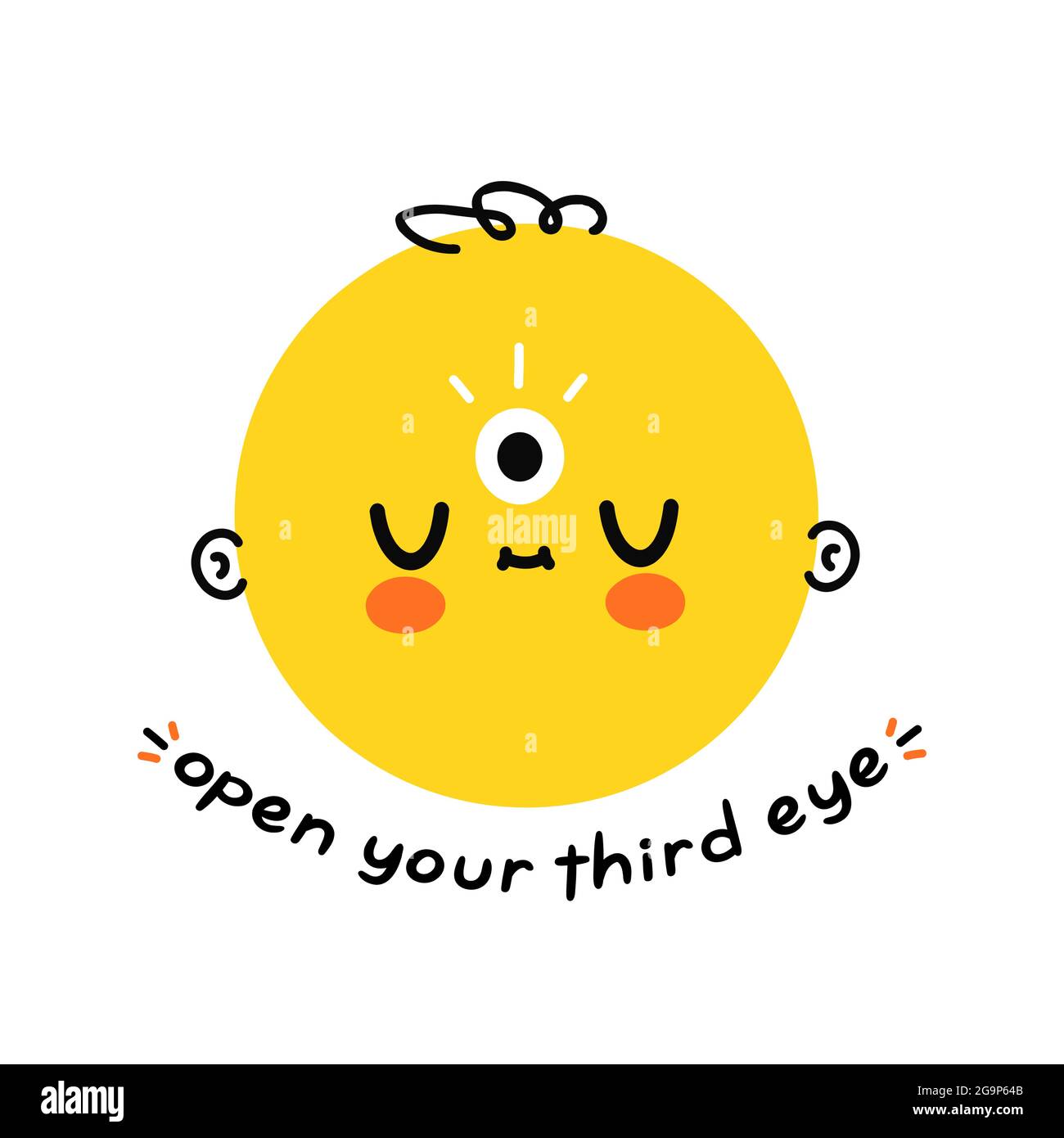Niedlicher witziger Kopf mit drittem Auge. „Open your third eye“-Schriftzug. Vektor Hand gezeichnet Cartoon Illustration Design. Isoliert auf weißem Hintergrund. Mystisches, magisches, sprirutuelles offenes Konzept Stock Vektor