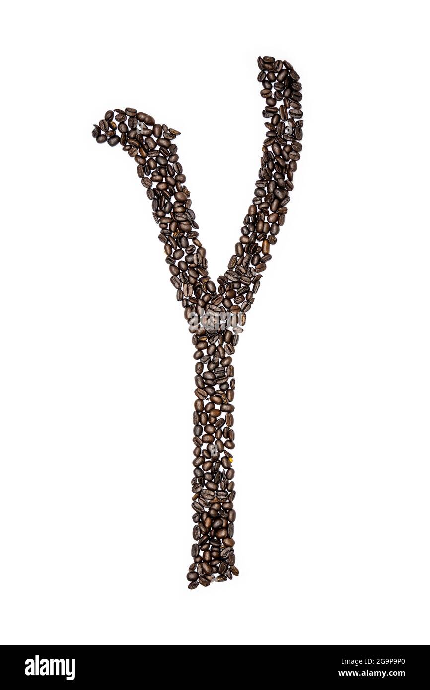 Der Buchstabe Y aus Kaffeebohnen Stockfoto