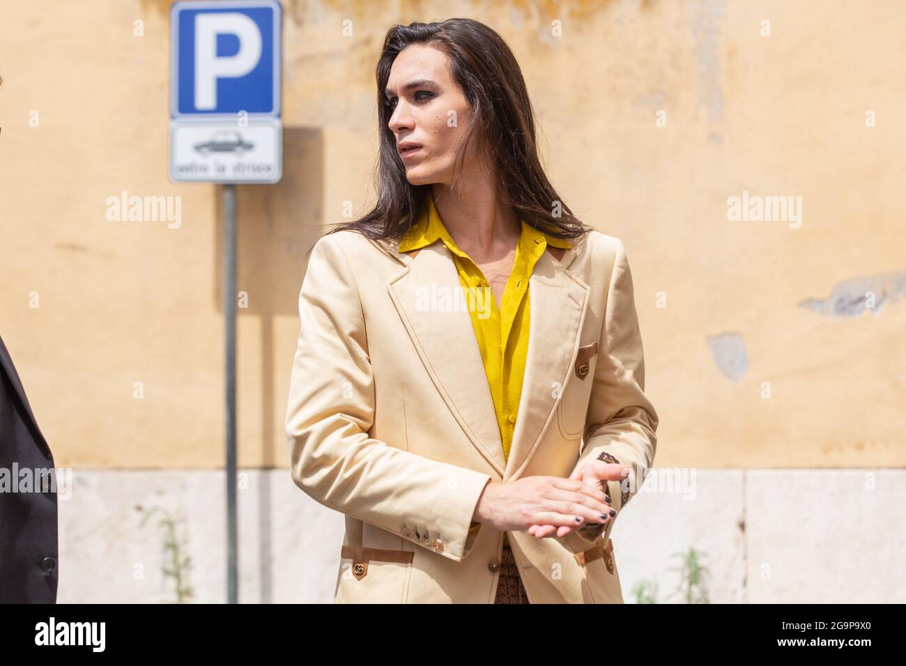 (7/27/2021) Ethan Torchio, Mitglied der italienischen Rockband Maneskin (Foto: Matteo Nardone / Pacific Press/Sipa USA) Stockfoto