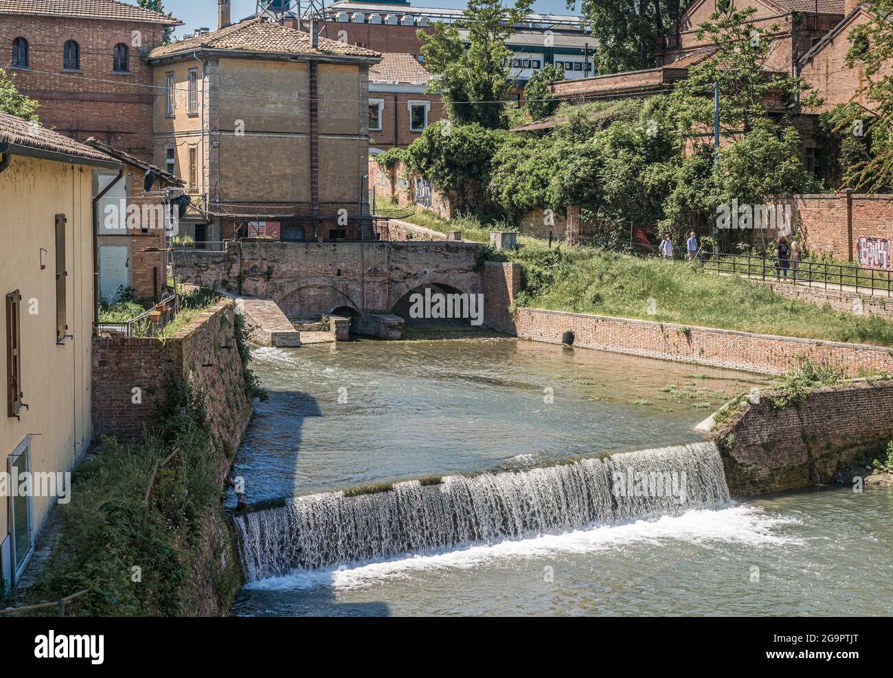 Historisches Industrieviertel von Bologna entlang des Navile-Kanals, Wasserwerke und Wasserwege nach Ferrara und Venedig, 11.-19. Jahrhundert. Bologna, Emilia Ro Stockfoto