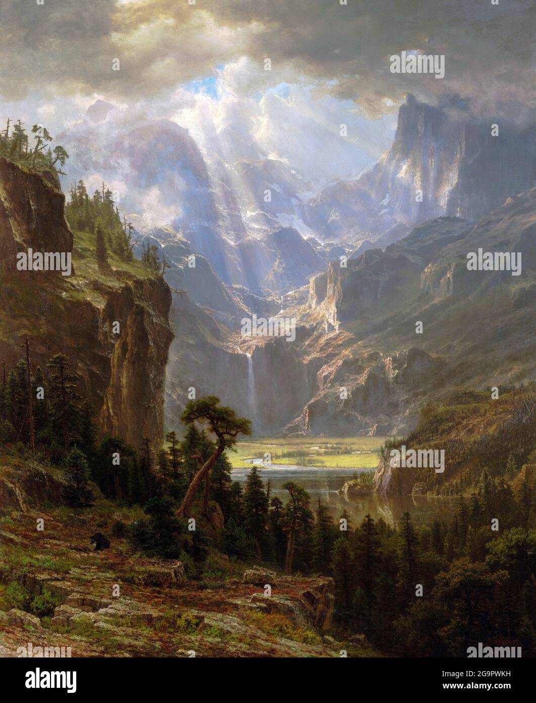 Die Rocky Mountains, Lander's Peak von Albert Bierstadt (1830-1902), Öl auf Leinen, 1863 Stockfoto