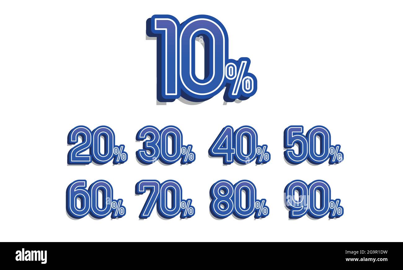 Verkaufs- und Rabattmarken. Preisgünstiger Tag Icon Kollektion im flachen Design. 10, 20, 30, 40, 50, 60, 70, 80, 90 Prozent Verkauf. Vektorgrafik EPS 10 Stock Vektor