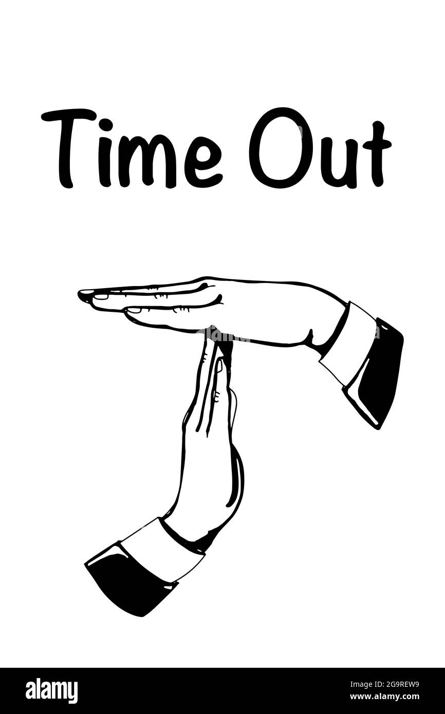 Menschliche männliche Hände, Auszeit Illusration, Zeichnung schwarz weißen Farben. Stockfoto