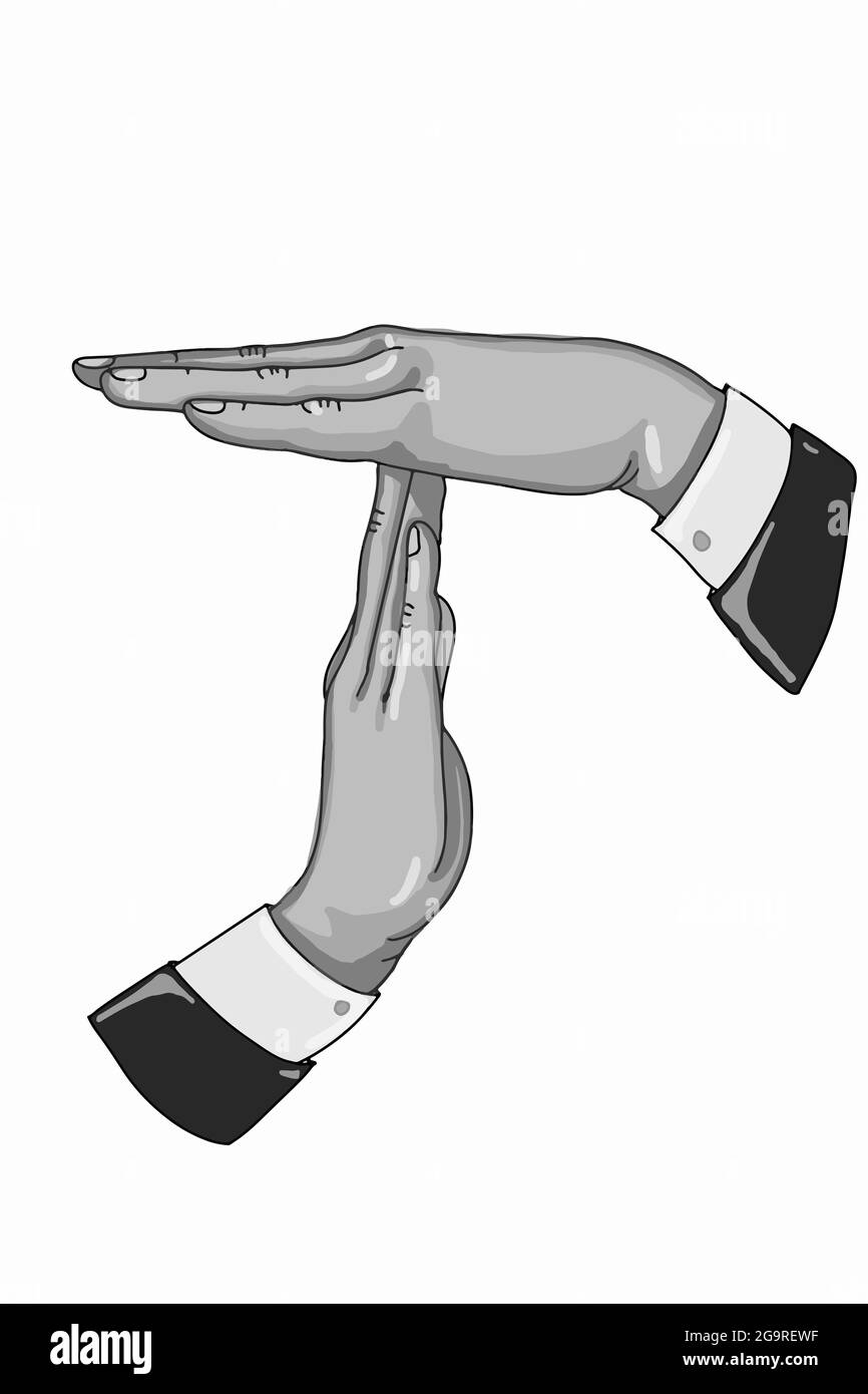 Menschliche männliche Hände, Auszeit Illusration, Zeichnung grauen Farben. Stockfoto