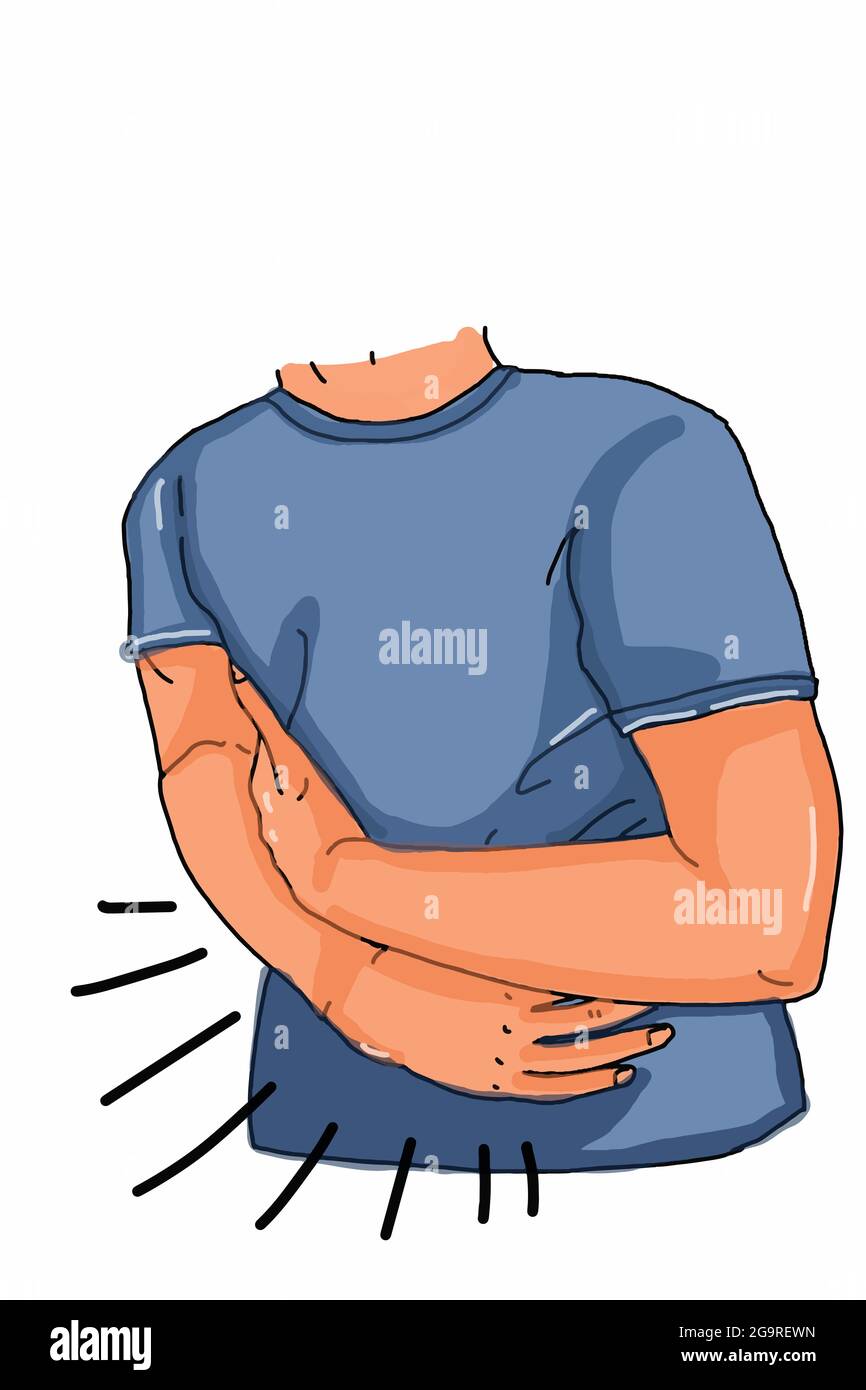 Bauchschmerzen, menschlicher Körper, Illustration Zeichnung Stockfoto