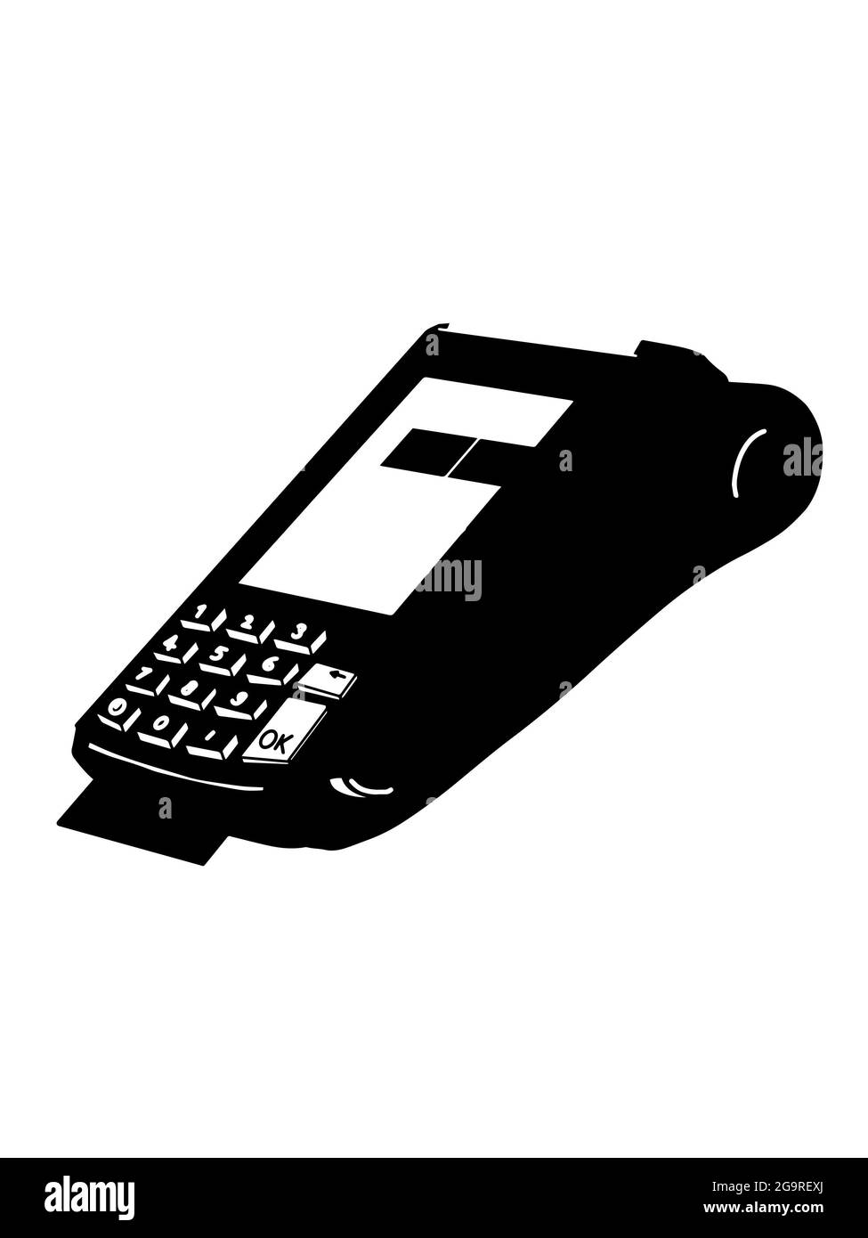 POS-Gerät, Illustrationssymbol, schwarz-weiße Farben Stockfoto
