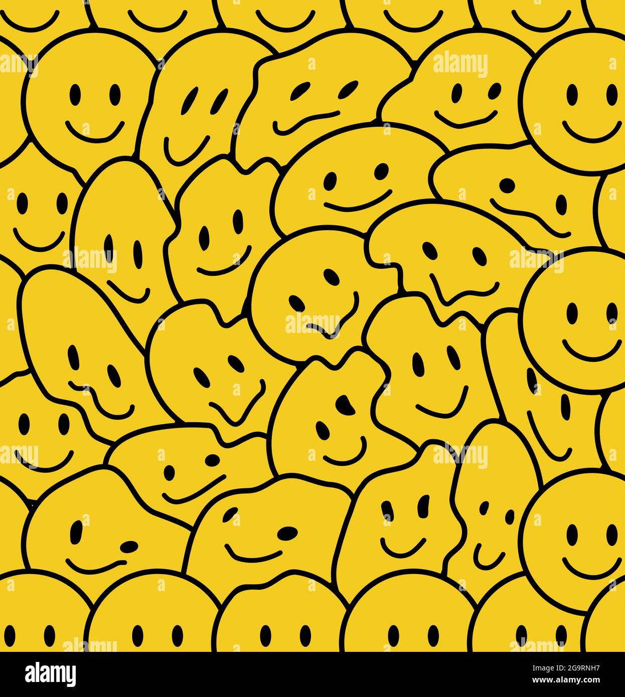 Lustige Lächeln Gesichter nahtlose Muster. Vektor Doodle Cartoon kawaii Figur Illustration Symbol Design. Positive Smiley Gesichter, lsd, Techno Cartoon nahtlose Muster Konzept Stock Vektor