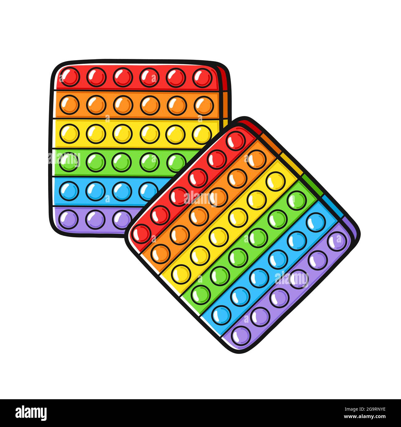 Zwei lustige Pop it fidget Sinnesspielzeug. Vektor handgezeichnete Cartoon Illustration Logo-Symbol. Isoliert auf weißem Hintergrund. Pop it fidget Kinder sensorische Spielzeug Doodle Cartoon Konzept Stock Vektor