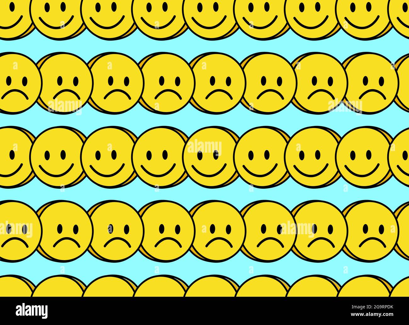 Lustiges Lächeln und traurig niedlichen Gesicht nahtlose Muster. Vektor Doodle Cartoon kawaii Figur Illustration Symbol Design. Positive Lächeln Gesichter, sauer, hoch, Reise, Techno Cartoon nahtlose Muster Konzept Stock Vektor