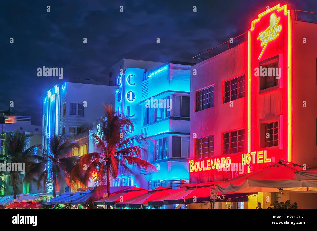Hotels am Ocean Drive, South Beach, Miami, Florida, Vereinigte Staaten von Amerika, Stockfoto