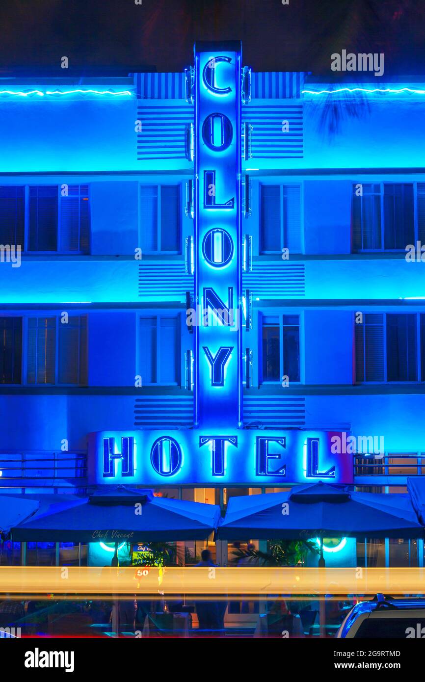 Das Colony Hotel am Ocean Drive, South Beach, Miami, Florida, USA Stockfoto