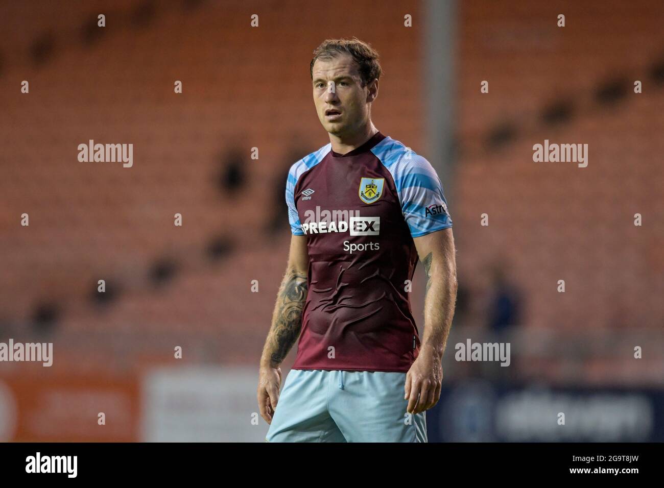 Blackpool, Großbritannien. Juli 2021. Ashley Barnes (10) von Burnley in Aktion während des Spiels in Blackpool, Großbritannien am 7/27/2021. (Foto von Simon Whitehead/News Images/Sipa USA) Quelle: SIPA USA/Alamy Live News Stockfoto