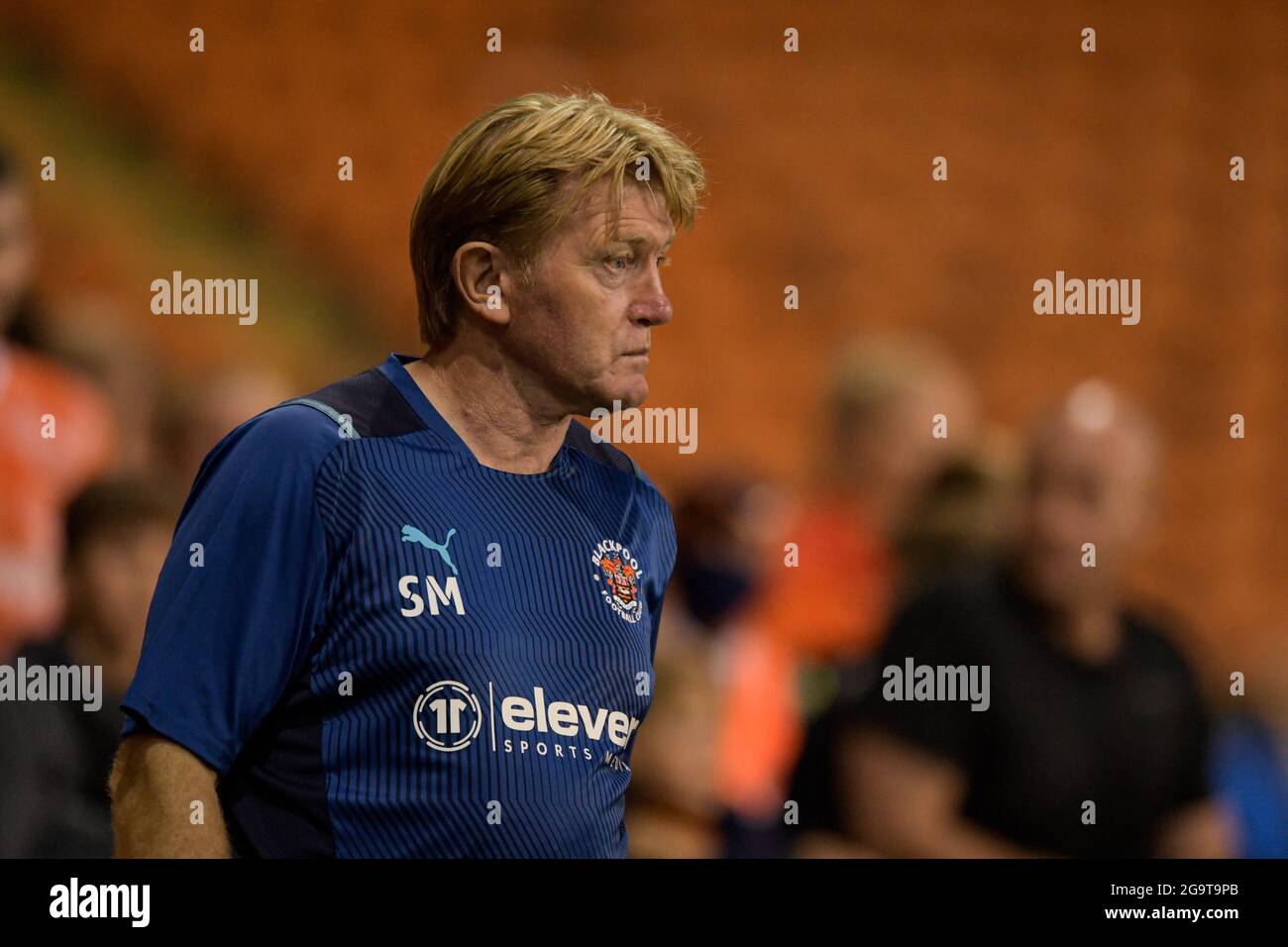 Blackpool, Großbritannien. Juli 2021. Stuart McCall Assistant Head Coach von Blackpool in Aktion in Blackpool, Großbritannien am 7/27/2021. (Foto von Simon Whitehead/News Images/Sipa USA) Quelle: SIPA USA/Alamy Live News Stockfoto