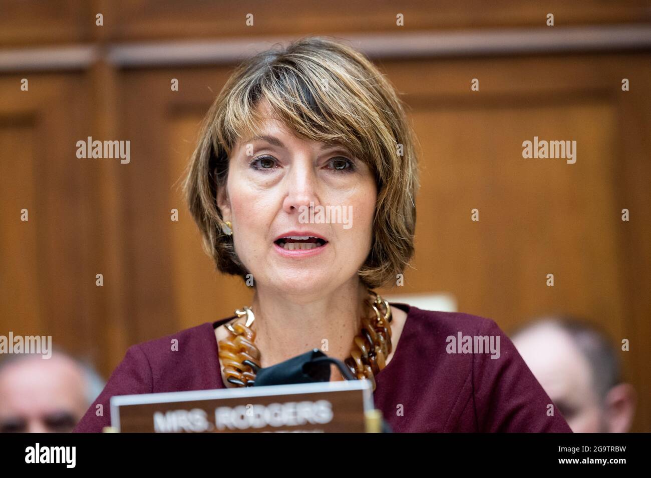 Washington, Usa. Juli 2021. Die US-Vertreterin Cathy McMorris Rodgers (R-WA) spricht bei einer Anhörung des Unterausschusses für Energie und Handel des Repräsentantenhauses. Kredit: SOPA Images Limited/Alamy Live Nachrichten Stockfoto