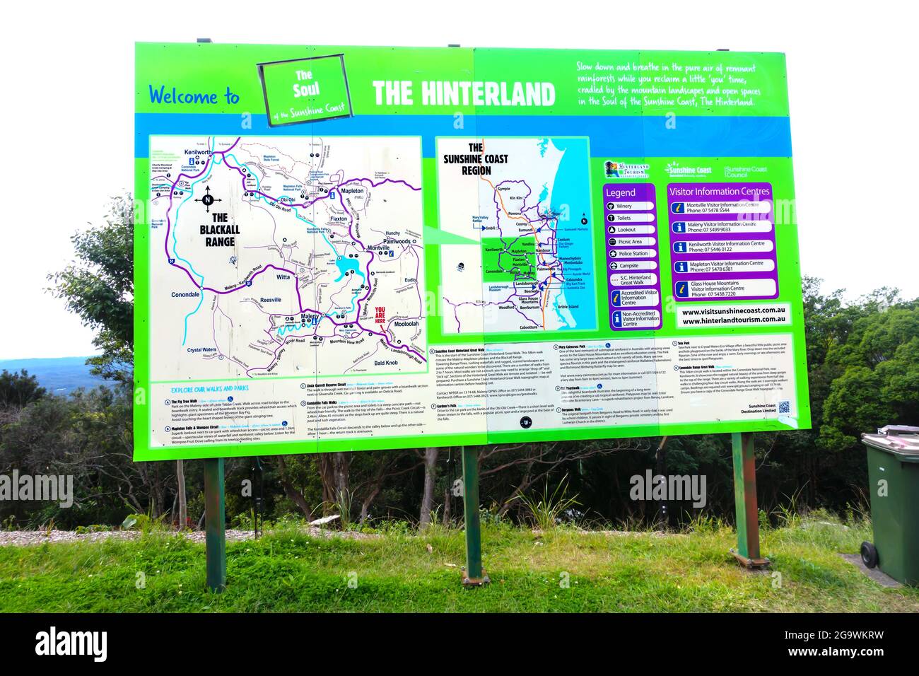 Touristenkarte des Hinterlandes der Sunshine Coast von Queensland. Stockfoto