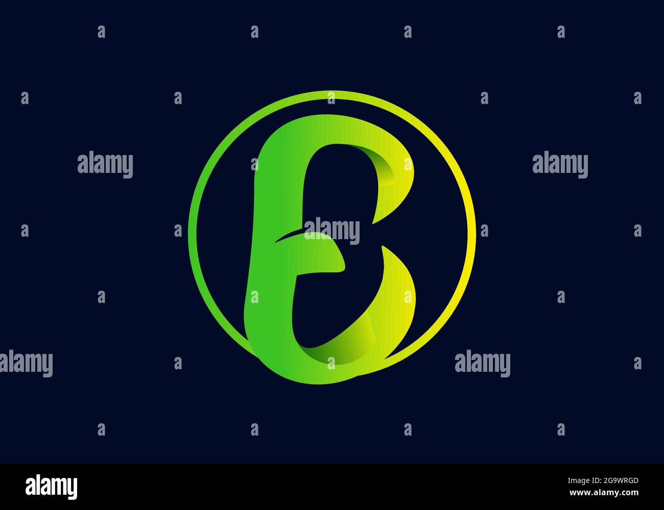 Grün-gelbe Farbverlauf des Anfangsbuchstabens E Stock Vektor