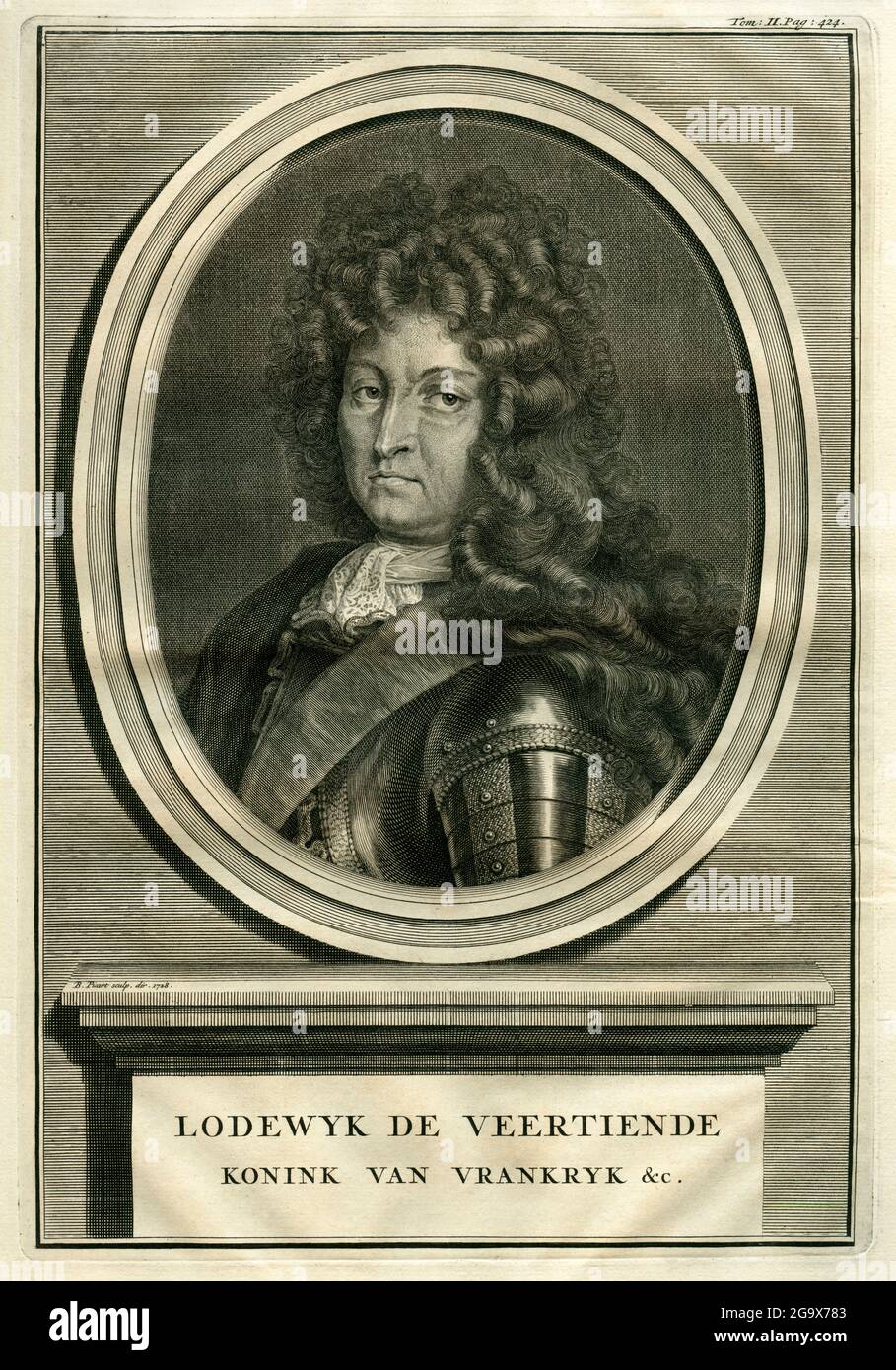 Ludwig XIV., König von Frankreich, Kupferstich von Picart, 1728 , ARTIST'S COPYRIGHT MUSS NICHT FREIGEGEBEN WERDEN Stockfoto