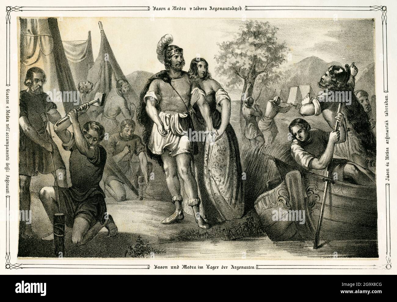Jason und Medea im Lager der Argonauten, Künstler unbekannt, Stahlstich um 1850. / 1870. ?, ARTIST's COPYRIGHT MUSS NICHT FREIGEGEBEN WERDEN Stockfoto