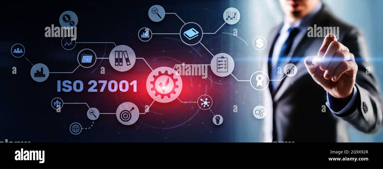 ISO-Zertifizierungskonzept Standard Qualitätskontrolle. Internationaler Informationssicherheitsstandard. Stockfoto