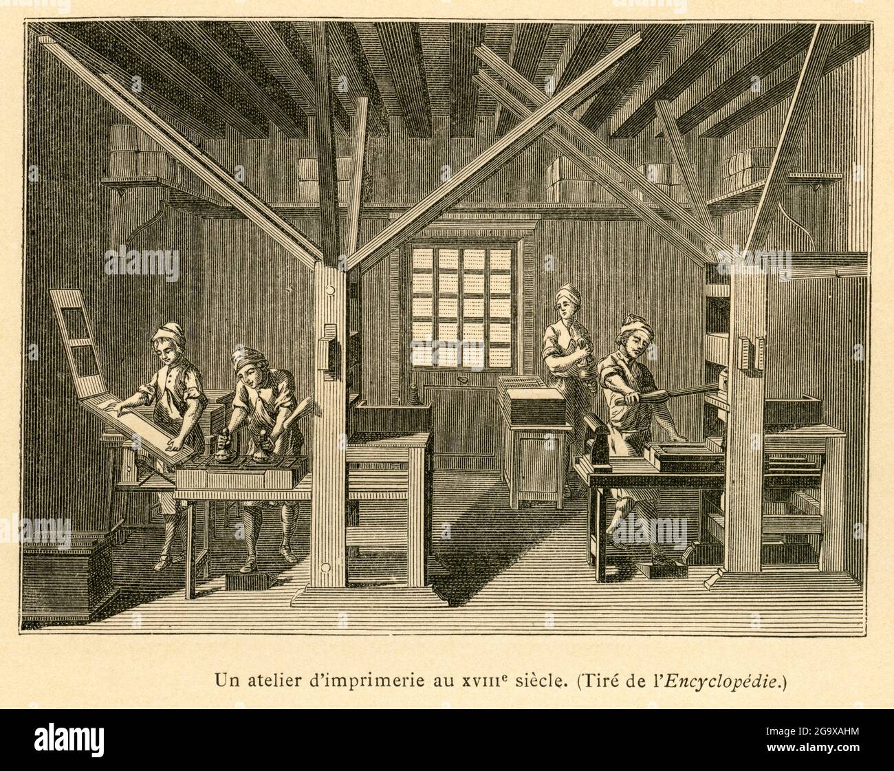 Europa, Frankreich, Paris, Druckerei um das 18. Jahrhundert, Bild aus: 'L'Ancienne France, ZUSÄTZLICHE-RIGHTS-CLEARANCE-INFO-NOT-AVAILABLE Stockfoto